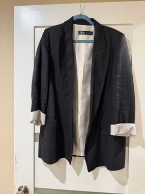 Zara Black Blazer with White Trim